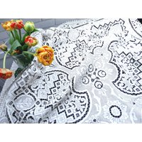 Setantik Hochzeits Decke, Nadelspitze, Handarbeit Tischdecke/Servietten Handarbeit Beige , Spitze Bestickt, Eckig von CarlaWhiteAndNature