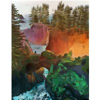 Kunstdruck | Oregon Coast Digital Painting Szene Des Samuel H. Boardman State Scenic Corridor von CarleyCreatesArt