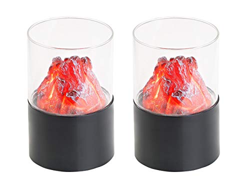 Carlo Milano Flackerlicht für Kamin: 2er-Set Mini-Dekofeuer mit Flackerlicht, Sichtglas, batteriebetrieben (LED, Mini Kamin Deko, Tischleuchte Batterie) von Carlo Milano