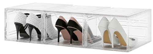 Carlo Milano Klarsichtbox: 3er-Set Transparente Schuhbox, stapelbar, bis Größe 47, Magnetklappe (Kunststoffboxen mit Deckel, Schuhkarton mit Deckel, Schuhregal) von Carlo Milano