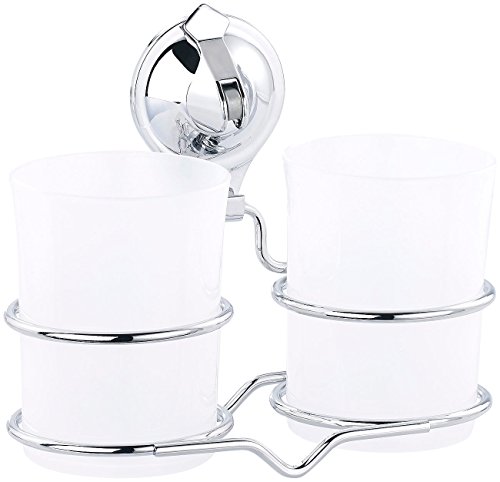 Carlo Milano Zahnputzbecherhalter: Zahnputzbecher-Halter mit Saugnapf-Halterung und 2 Bechern, Edelstahl (Zahnputzbecherhalterung, Zahnbecherhalter, Wandhalterung) von Carlo Milano