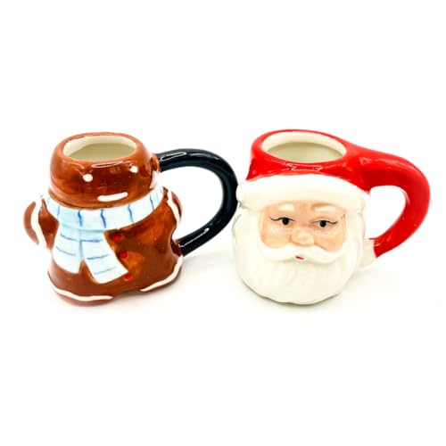 Witziger Mini Keramikkrug, Schnapsglas, Schnapskrug mit Band für Weihnachten und Party, JGA (2 CM / 3 WM, 6 Stück) von Carlso