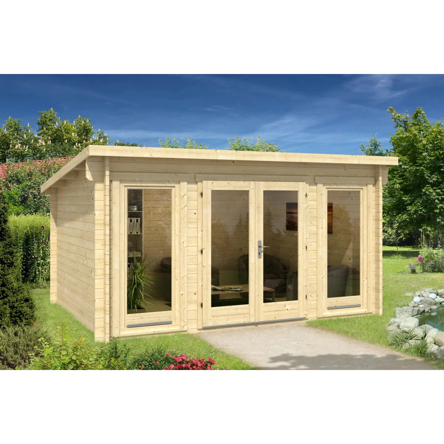 Carlsson Holz-Gartenhaus Atrium-F Pultdach Unbehandelt 400 cm x 294 cm von Carlsson