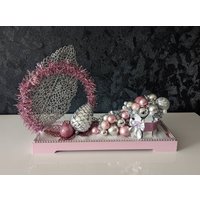 Weihnachtliches Deko Tablett Mit Beleuchtung Krone Rosa/Weiß Unikat von CarmaCreative