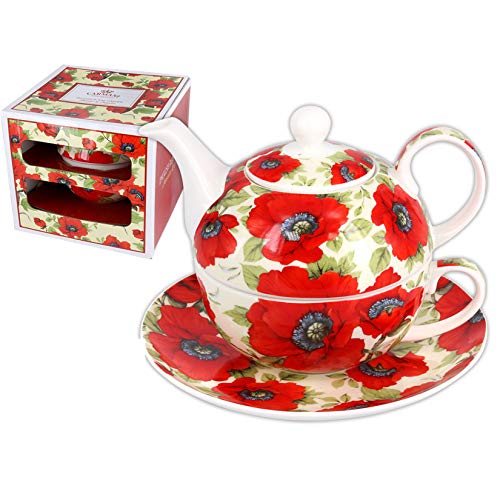 CARMANI - Eleganter Tee für eine Person - Set von Teekocher verziert mit 'rot Mohn' 350ml von CARMANI