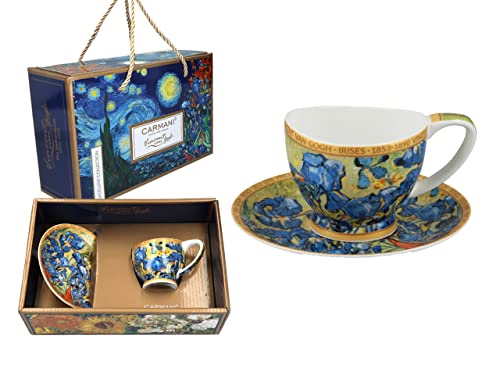 CARMANI - Espressotasse und Untertasse aus Keramik mit Vincent Van Gogh, Irises 100 ml von Carmani