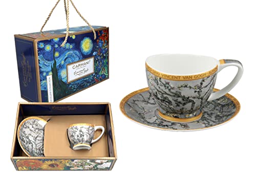 CARMANI - Espressotasse und Untertasse aus Keramik mit Vincent Van Gogh, Mandelblüten, 100 ml von Carmani
