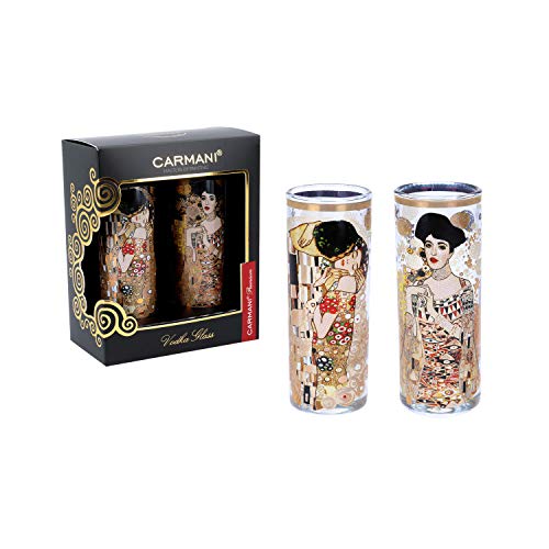 CARMANI - Fancy Schnapsglas 2er Set verziert mit Gustav Klimt 'Der Kuss - Adele Bloch Bauer I' Gemälde 60ml von Carmani