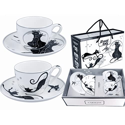 CARMANI - Fancy Teetasse und Untertasse 2er Set "Crazy Cats" 250ml von Carmani