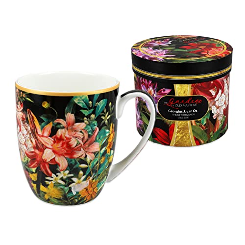 CARMANI - Floral Tea Cup Kaffeebecher Heißgetränk in Geschenkbox verziert mit Georgius Jacobus Johannes Van Os, Stillleben mit Blumen 450ml von Carmani