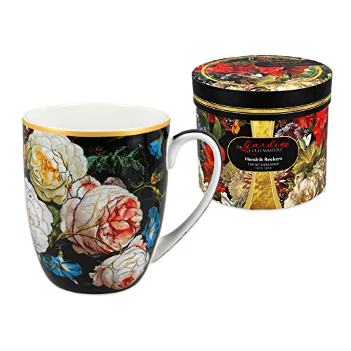 CARMANI - Floral Tea Cup Kaffeebecher Heißgetränk in Geschenkbox verziert mit Jan Davidszoon de Heem, Stillleben mit Blumen 450 ml von Carmani