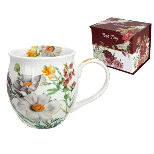 CARMANI - Große Fass-Tasse für Tee, Kaffee, heiße Schokolade in Geschenkbox, verziert mit Feldblumen, 450 ml von Carmani