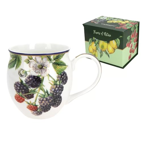 CARMANI - Große Tasse für Tee, Kaffee, heiße Schokolade in Geschenkbox, dekoriert mit Brombeeren, 450 ml von Carmani