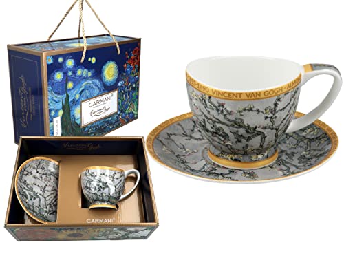 CARMANI - Keramik-Teetasse und Untertasse mit Vincent Van Gogh, Mandelblüten, 350 ml von Carmani