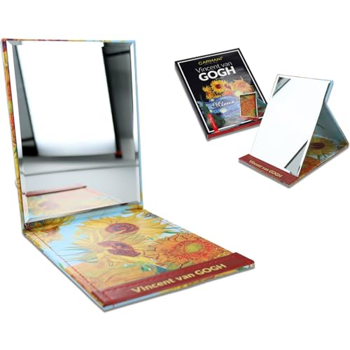 CARMANI - Kosmetikspiegel, schmal, rechteckig, faltbar, tragbar, mit Ständer für Reisen, bedruckt mit Vincent van Gogh, Sonnenblumenmalerei von Carmani