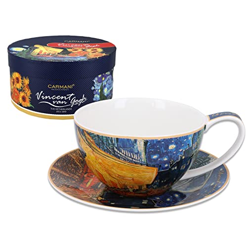 CARMANI - Porzellan-Set für Tee, Kaffee, Cappucino-Tasse und Untertasse mit Vincent Van Gogh, Café Terrace at Night 360ml von Carmani
