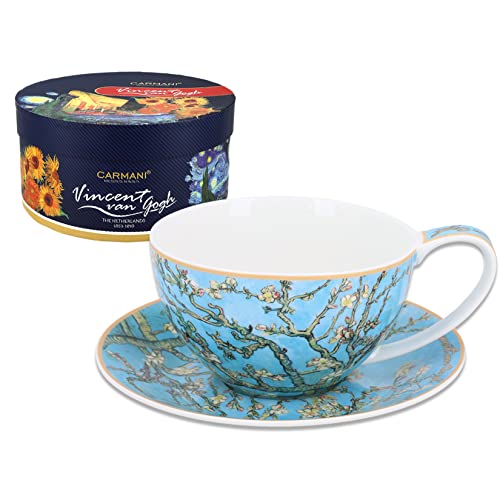 CARMANI - Porzellan-Tasse und Untertasse mit Vincent Van Gogh, Mandelblüte, 360 ml von Carmani