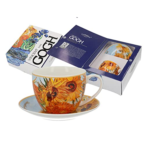 CARMANI - Porzellanbecher und Untertasse Set mit Van Gogh, Sonnenblumen 250 ml von Carmani