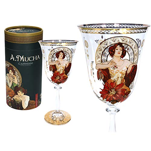 CARMANI - Schönes Weinglas verziert mit Alphonse Mucha Ruby Gemälde 350 ml von Carmani