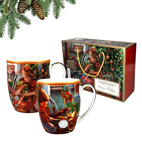 Carmani-Set mit 2 Weihnachtstassen, festliche Partybecher für Tee, Kaffee, heiße Schokolade, dekoriert Weihnachtsmotiv, 400 ml von Carmani