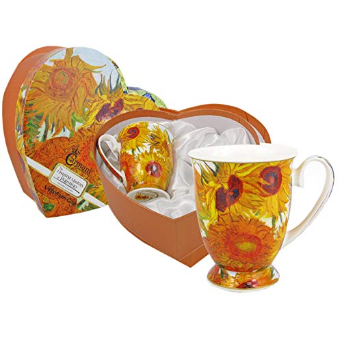 CARMANI - Set von 2 PorzellanBecher für Tee, Kaffee in Geschenk-Box mit Vincent Van Gogh - Sonneblumen 400 ml von CARMANI