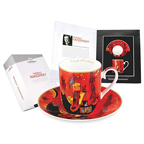 CARMANI - Teetasse und Untertasse, Fine Bone China, mit Wassily Kandinsky"Mit und gegen" 250ml von Carmani