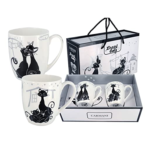 CARMANI - Verrückte Katzen - Weißer Porzellan Becher 2er Set mit Schwarzer Katze 400 ml CARMANI - Verrückte Katzen - Weißer Porzellan Becher 2er Set mit Schwarzer Katze 400 ml von Carmani