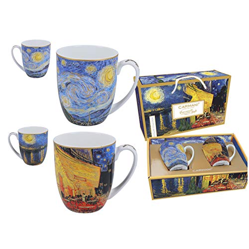 CARMANI - Vincent Van Gogh "Starry Night and Cafe Terrace at Night", Porzellanbecher, 450 ml, 2 Stück von Carmani