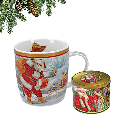 Carmani - Christmas Collection – Festliche Porzellantasse in Blechdose – Weihnachtsmann – 400 ml von Carmani