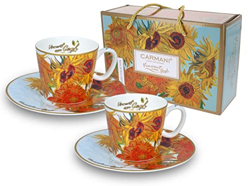 CARMANI - Espressotasse mit Untertasse 2er Set 'Sonnenblumen' von Vincent Van Gogh 125ml von Carmani