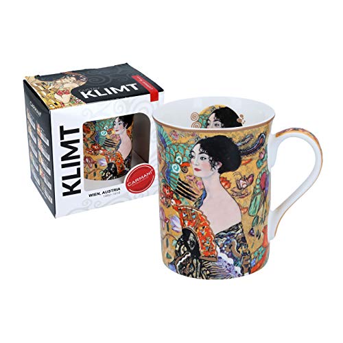 Carmani - Klassischer Becher mit Gustav Klimt 'Dame mit Fächer' 420ml von Carmani