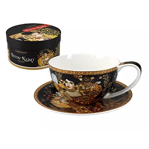 Carmani - Porzellan-Tee-, Kaffee-, Cappucino-Tasse und Untertassen-Set mit Gustav Klimt, Adele Bloch Bauer I. 360 ml von Carmani