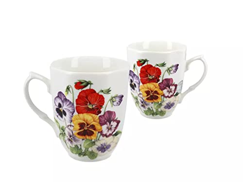 Porzellan Teesieb Tasse für lose Blätter Tee Stiefmütterchen Blumen Porzellan Tasse mit Teesieb, Deckel und Untertasse 300 ml (300 ml) Teetasse von Carmani
