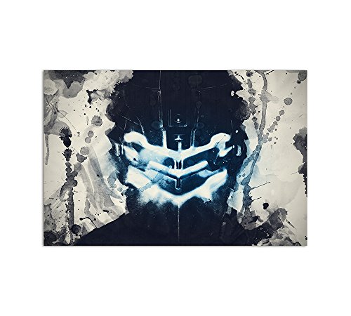 Caro-Art Dead Space Splash Art 90x60cm Schwarz Blau Game Aquarell Leinwandbild auf Keilrahmen Wandbilder von Caro-Art