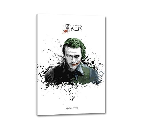 Caro-Art Joker vs. Heath Ledger Splash Art 90x60cm Schwarz Weiß Grün Film Digital Art Leinwandbild auf Keilrahmen Wandbilder von Caro-Art