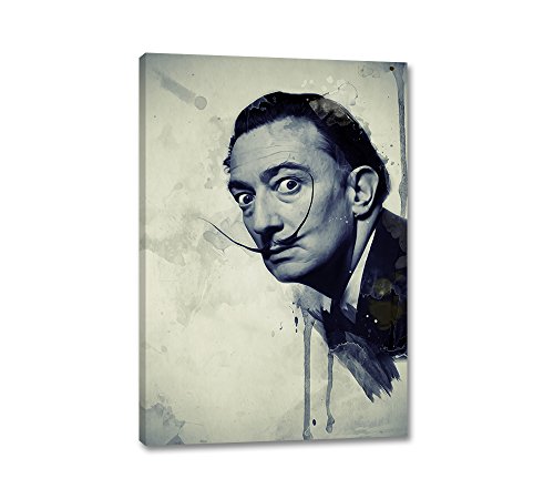 Caro-Art Salvador Dali Aquarell Art 90x60cm Portrait Digital Art Grün Blau Vintage Leinwandbild auf Keilrahmen Wandbilder von Caro-Art