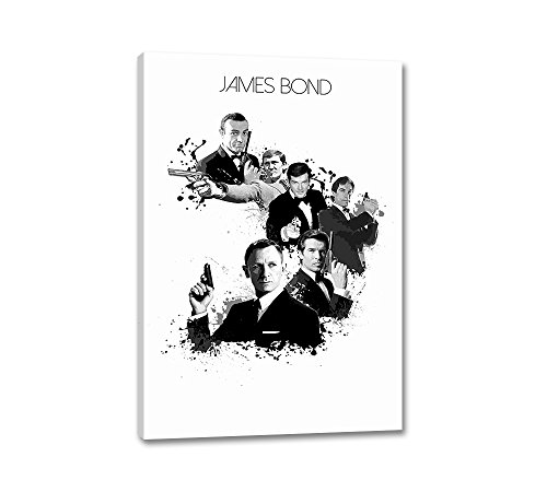 Caro-Art James Bond Generation Splash Art 90x60cm Schwarz Weiß Film Digital Art Leinwandbild auf Keilrahmen Wandbilder von Caro-Art