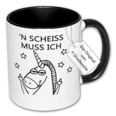 Carol Rose Photography Spruchtasse Einhorntasse Kaffeebecher Frühstück Henkelbecher Tasse mit Spruch Büro Tasse mit Aufdruck Einhorn 'N Scheiss MUSS ICH von Carol Rose Photography