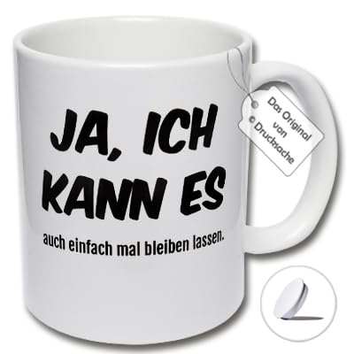 Lustige Tasse mit Deckel, JA, ICH KANN ES auch einfach mal bleiben lassen. Keramiktasse mit Spruch Kaffeepause (B: Weiße Tasse inkl. weißem Tassendeckel) von Carol Rose Photography