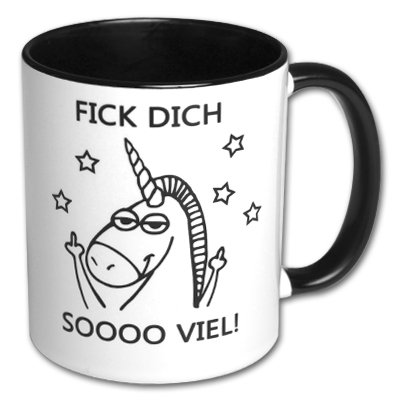 Carol Rose Photography Spruchtasse Einhorntasse Kaffeebecher Frühstück Henkelbecher Tasse mit Spruch Büro Tasse mit Aufdruck Einhorn FICK Dich Soooo VIEL! von Carol Rose Photography