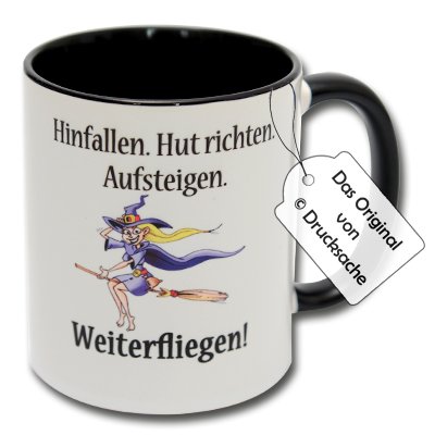 Carol Rose Photography Spruchtasse Funtasse Kaffeebecher Hexentasse Tasse mit Hexen Spruch Teetasse Kaffeetasse Tasse mit Aufdruck Hexe Hinfallen. Hut richten. Aufsteigen. Weiterfliegen! von Carol Rose Photography