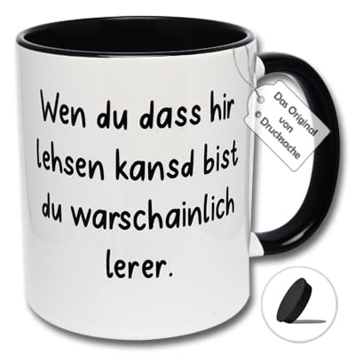 Tasse mit Spruch, lustige Kaffeetasse für Lehrer Wenn du das hier lesen kannst, bist du wahrscheinlich Lehrer Geschenk für Männer (B: Schwarz-Weiße Tasse inkl. schwarzem Tassendckel) von Carol Rose Photography