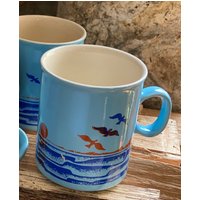 Vintage Nevco Powder Blue Strand Kaffeetassen Made in Rumänien 4Er Set von CarolinaMtnCompany