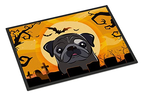 Caroline's Treasures BB1821JMAT Fußmatte Halloween schwarzer Mops, 61 x 91,4 cm, Haustürmatte für drinnen und draußen, Teppiche für den Eingang, rutschfest, waschbar, niedriger Flor, 61 x 91 cm (H x von Caroline's Treasures