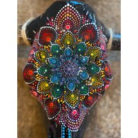 Kuh Schädel | Handgemachtes Mandala Kunst Gemalt Moderne Wandkunst Boho Wanddeko Stierschädel Bison Skull von CarolineCondonArt