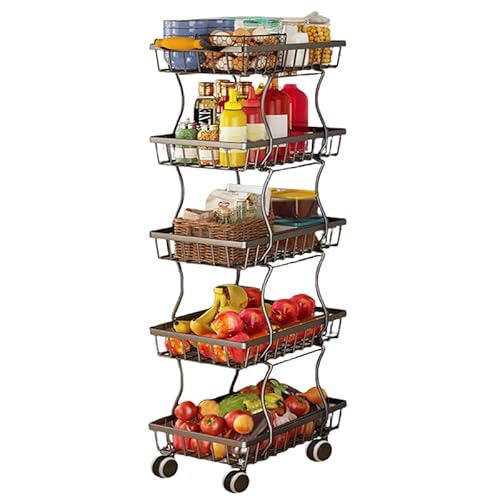 Obstkorb für Küche, schmaler Metalldraht-Wagenständer mit Holzgriff und Rollen, stapelbares Regal, Gemüseaufbewahrung, kann auch im Wohnzimmer, Schlafzimmer und Badezimmer verwendet werden Obstkorb für Küche, schmaler Metalldraht-Wagenständer mit Holzgriff und Rollen, stapelbares Regal, Gemüseaufbewahrung, kann auch im Wohnzimmer, Schlafzimmer und Badezimmer verwendet werden von CarolynDesign