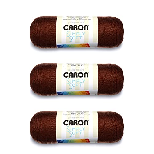 Caron Simply Soft Schokoladengarn, Acryl, 170 g, 4 mittlere Kammgarn, 300 m, Stricken, Häkeln und Basteln, 3 Stück von Caron