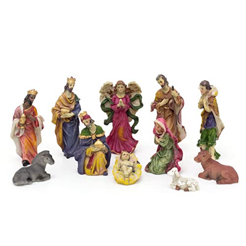 Carousel Home Traditionelle Weihnachtskrippe mit 11 wunderschönen detailreichen Figuren | Statuen aus Kunstharz und stabile Krippe Szene Krippe Figuren | Weihnachtskrippe Set mit Figuren von Carousel Home