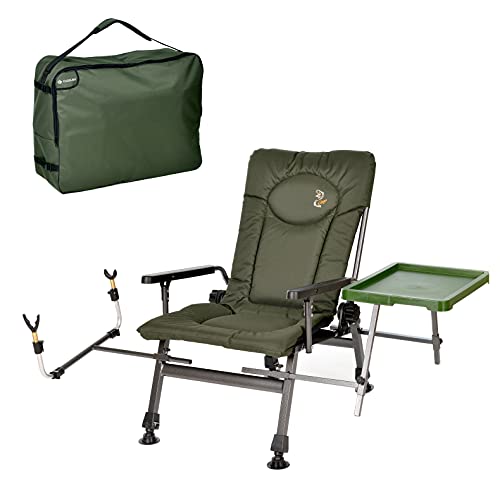 Angelstuhl Campingstuhl Carp F5R ST/P + PK2 Stuhl mit Tasche Abdeckung für AngelstuhlStuhl Deluxe Karpfen Angler Campingstuhl mit extra Höhe und Tisch Angelrutenhalter von Carp