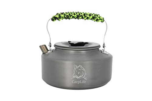 CarpLife Products Angelkessel. Camping Wasserkocher. Leichter Wasserkocher aus Aluminium mit handgefertigtem Paracord-Griff. 1,1 Liter Fassungsvermögen. (Griff in Neon & Schwarz) von CarpLife Products Ltd